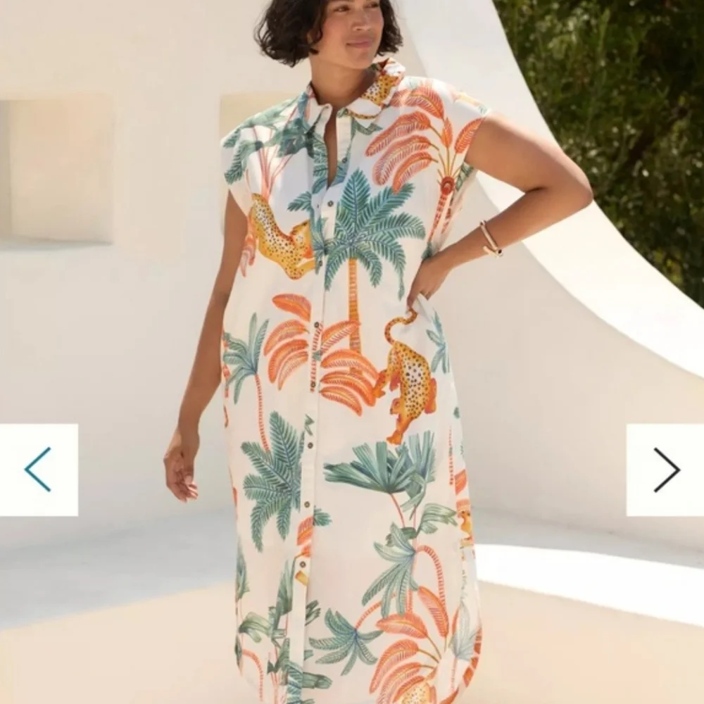 Anthropologie Maeve The Lillian Button-Front Dress L Jungle Tropical Vacation - Picture 15 of 16